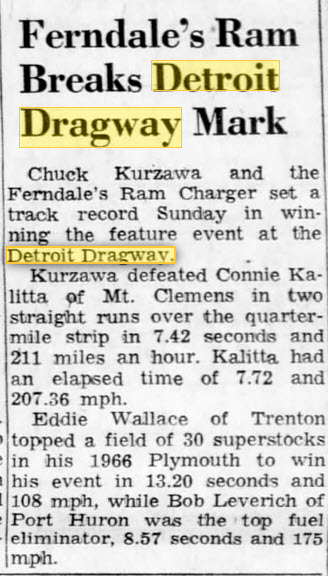 Detroit Dragway - Old Friend Of This Site Chuck Kurzawa April 17 1967 (newer photo)